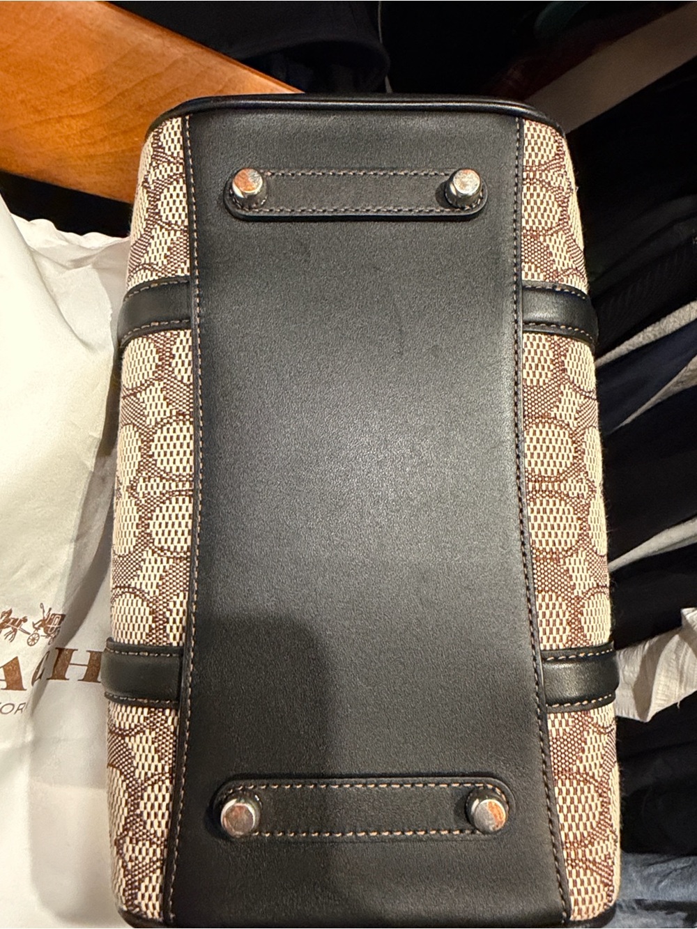 Coach Ruby Satchel 25 Brown Signature Canvas Satchel with Black Trim - Picture 6 of 7
